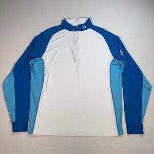 FootJoy 1/4 Zip Mens XL White Blue Collar Logo Stretch Golf Performance Pullover